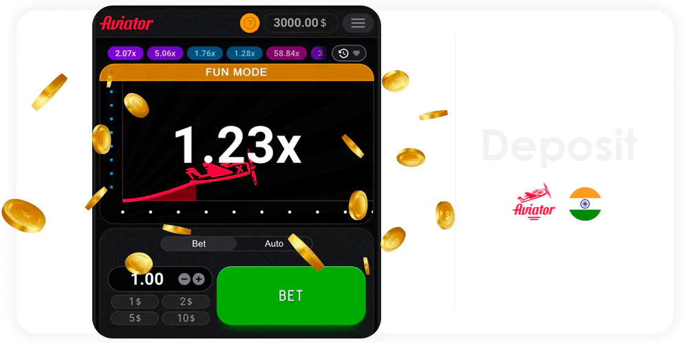 Make a deposit, before start playing Aviator crash game for real money